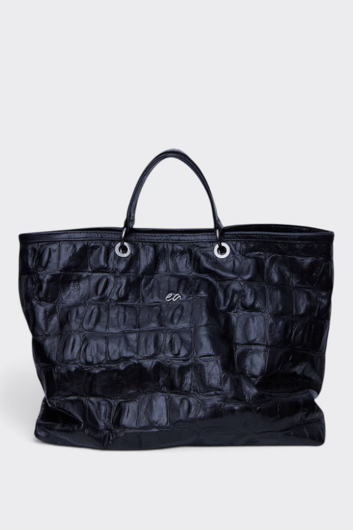 Hobo Bag Croco Τσαντα Χειρος Μαυρη - Image 3