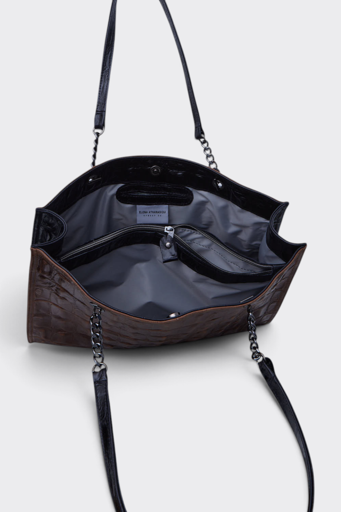 Siena Tote Bag Croco Τσαντα Ωμου Καφε - Image 3